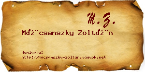 Mácsanszky Zoltán névjegykártya