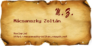 Mácsanszky Zoltán névjegykártya